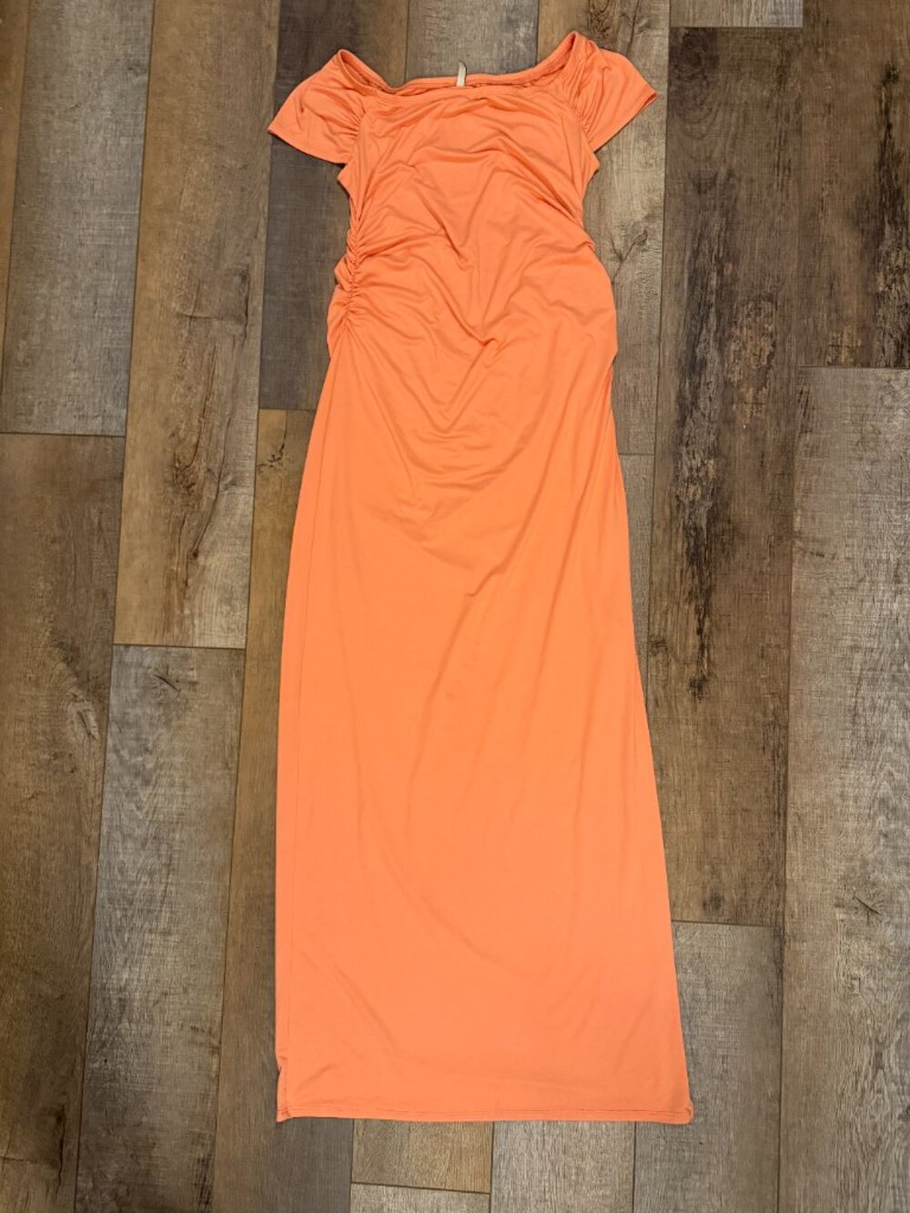Mother Bee Maxi Maternity Dress Coral Orange Stretchy L